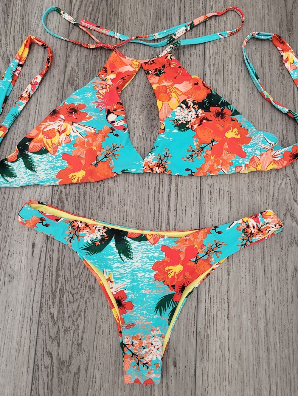 RELLECIGA Yellow & Turquoise Floral Bikini Set